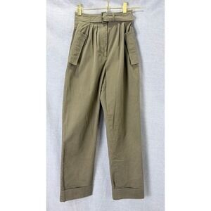Alberta Ferretti Olive Belted Pleated Wide Leg Trouser Italy 36 US 0 Designer